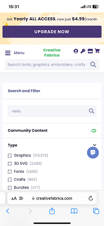 Creative Fabrica mobile search