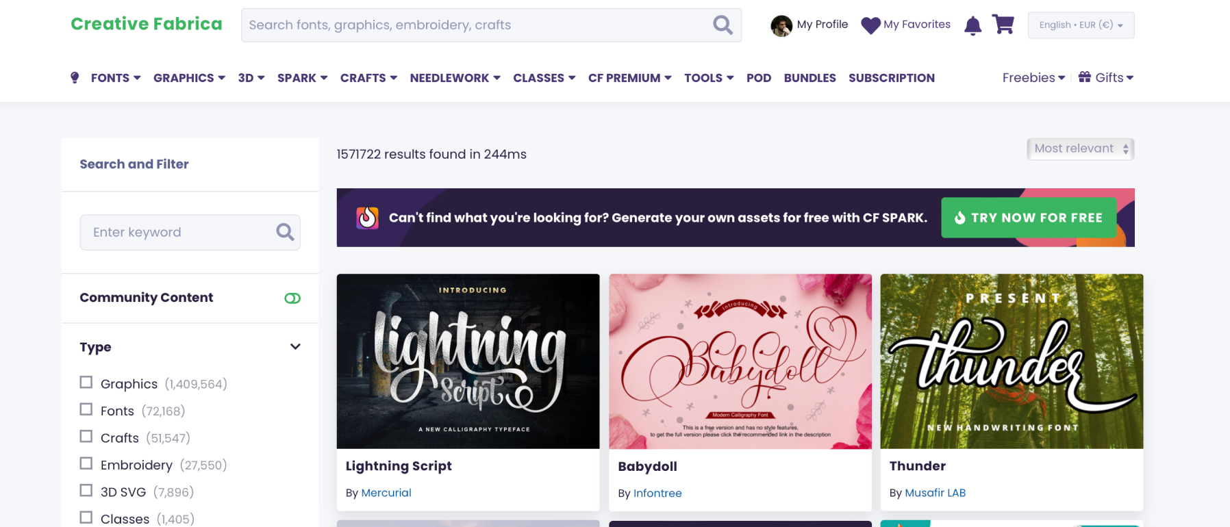 Creative Fabrica search interface